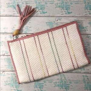 5/$25!! Vintage Pink and White Clutch with Tassel